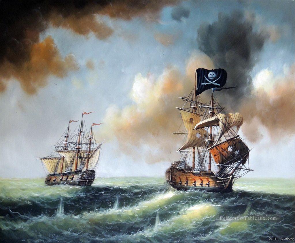 combat de pirates sur Navire de guerreships Peintures à l'huile